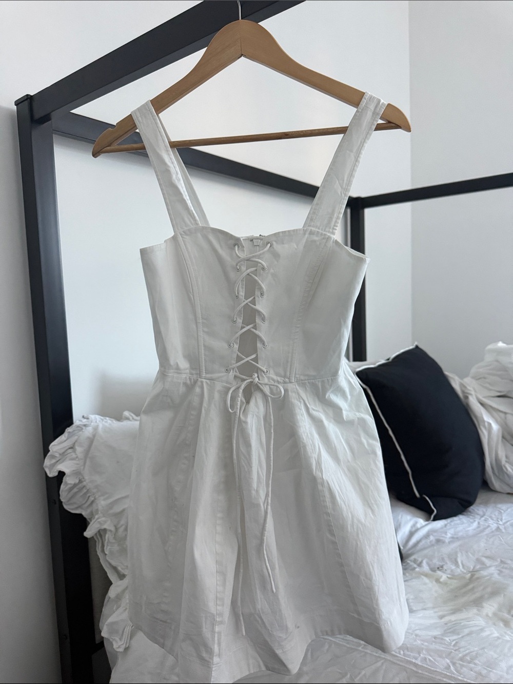 STAUD White Lace-Up Corset Mini Dress